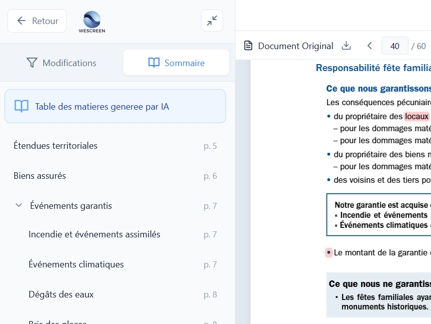 WeCompare - Sommaire intelligent généré par IA